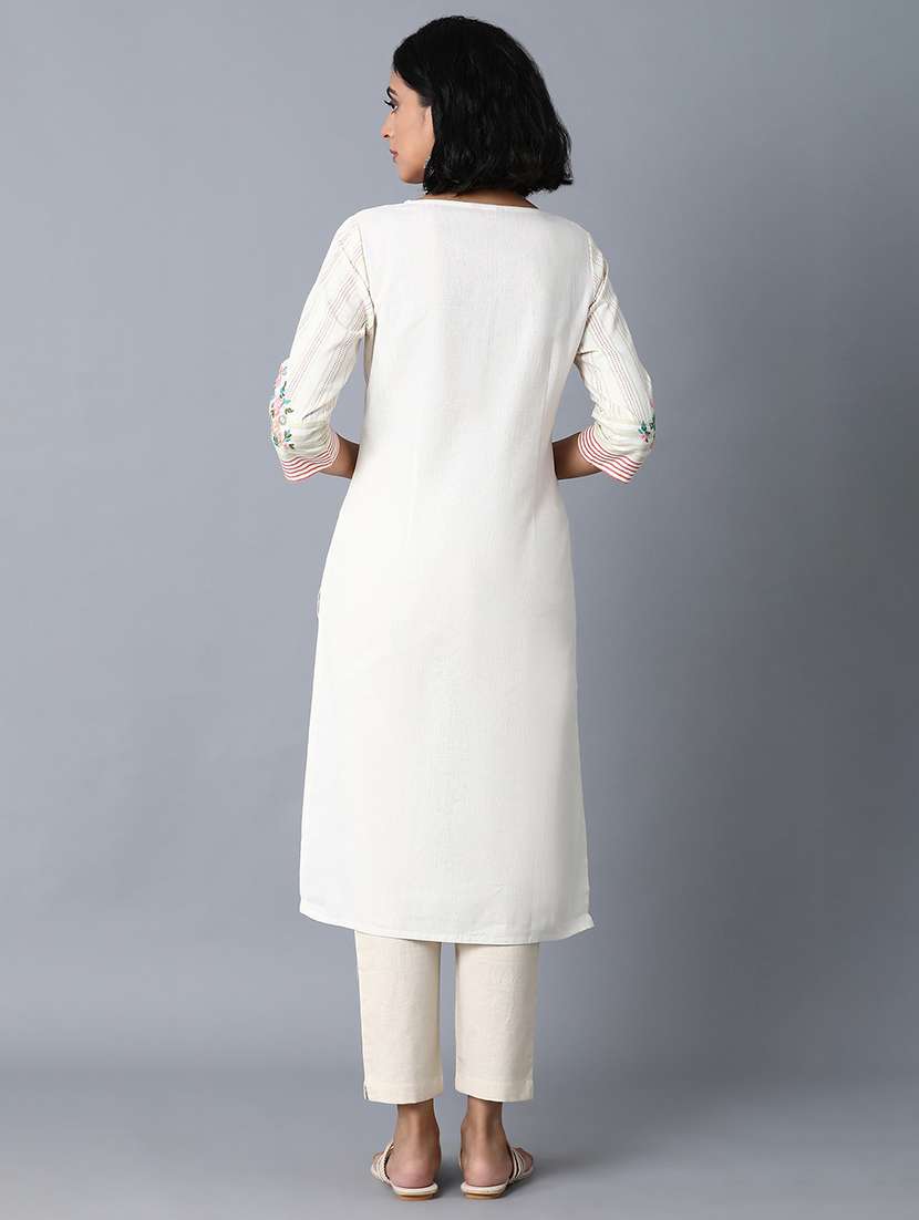 beige cotton straight kurta - 17818005 -  Standard Image - 2