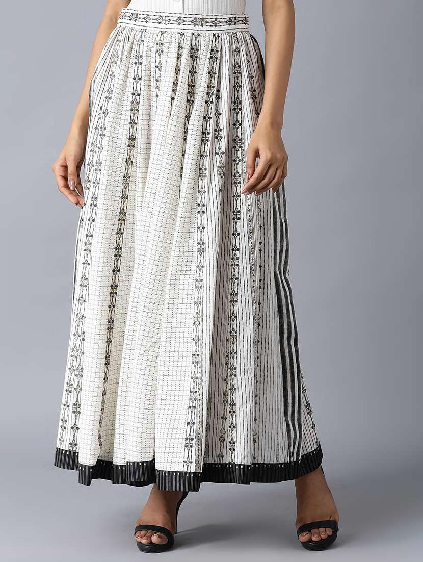 beige cotton flared skirt