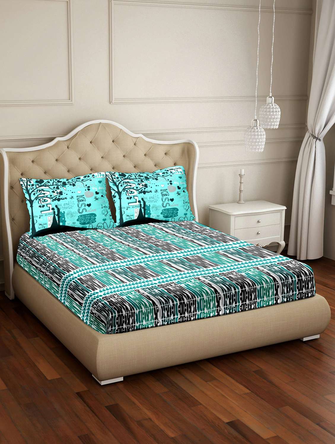 vogue double bedsheet set super king size 100% luxury cotton teal colour