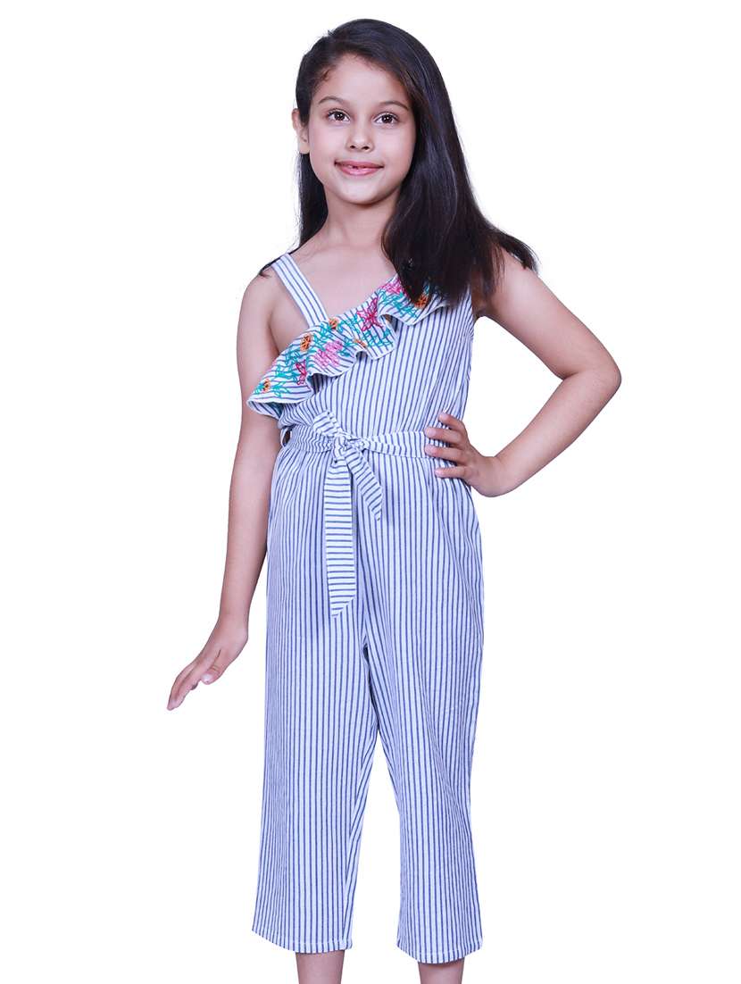 blue striped jump suit