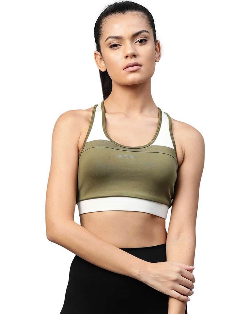 green color block sports bra