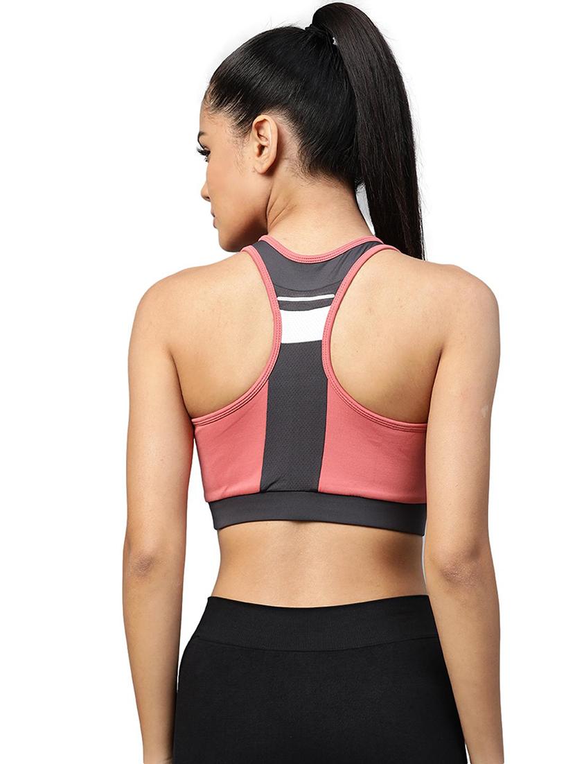 pink color block sports bra - 17820621 - Standard Image - 2