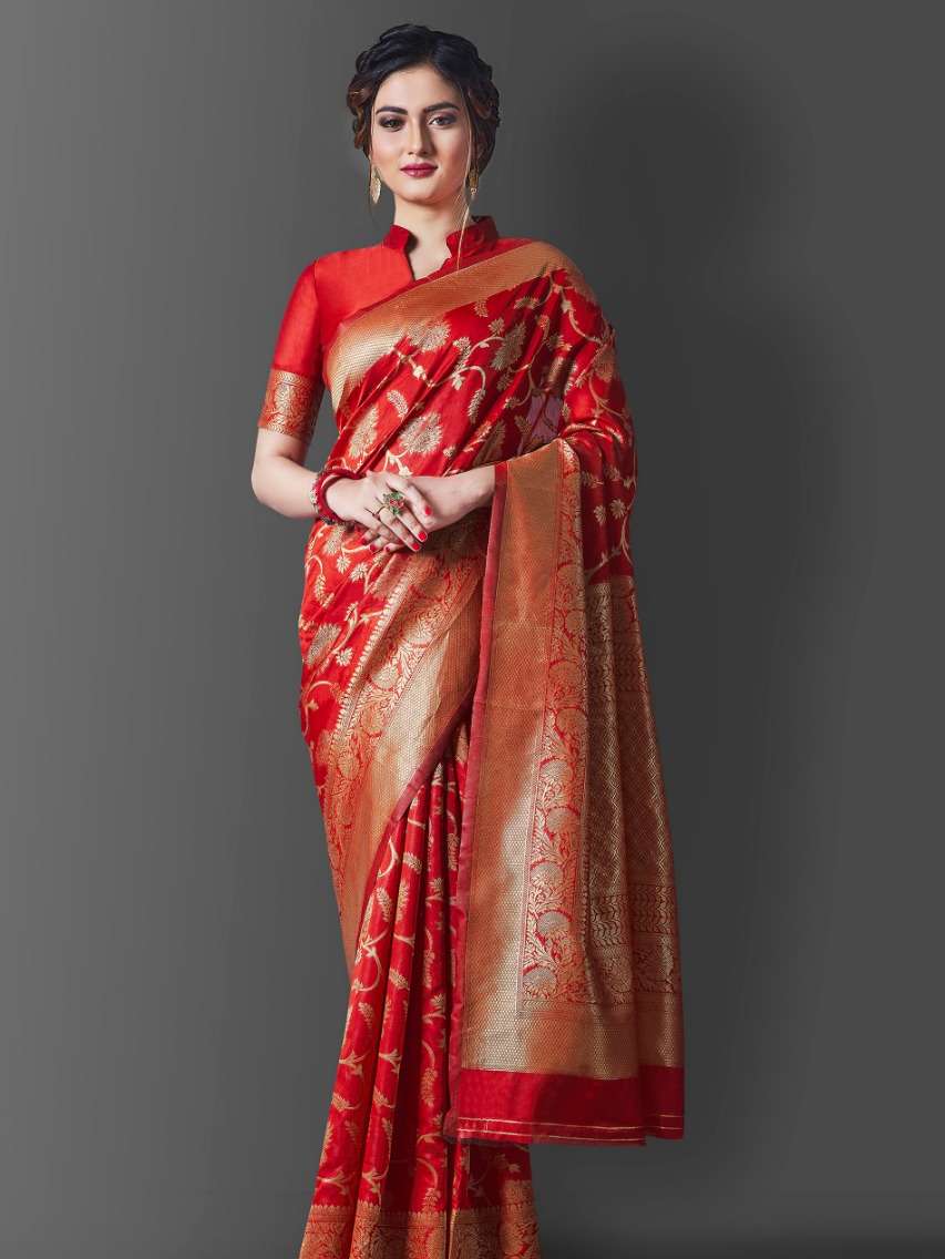 all over jal red saree with  - 17822085 -  Standard Image - 2