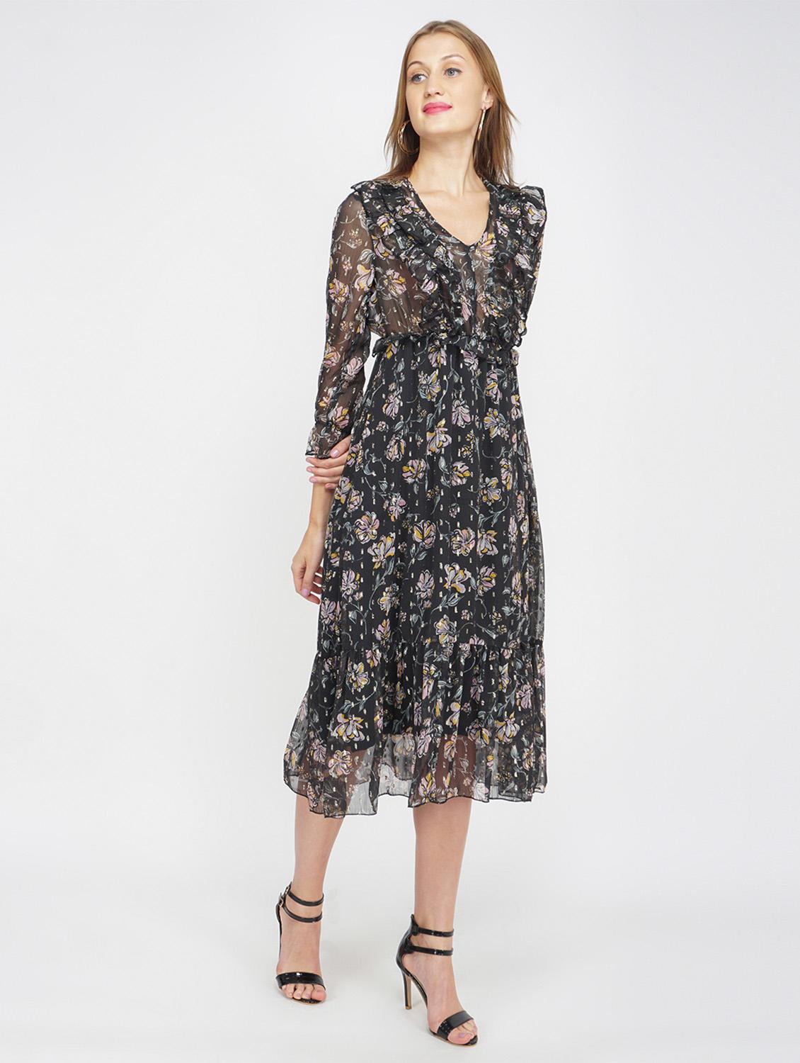 v-neck floral a-line dress - 17822193 - Standard Image - 2