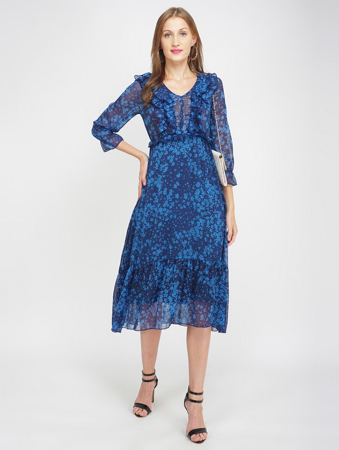 v-neck floral a-line dress - 17822195 - Standard Image - 2
