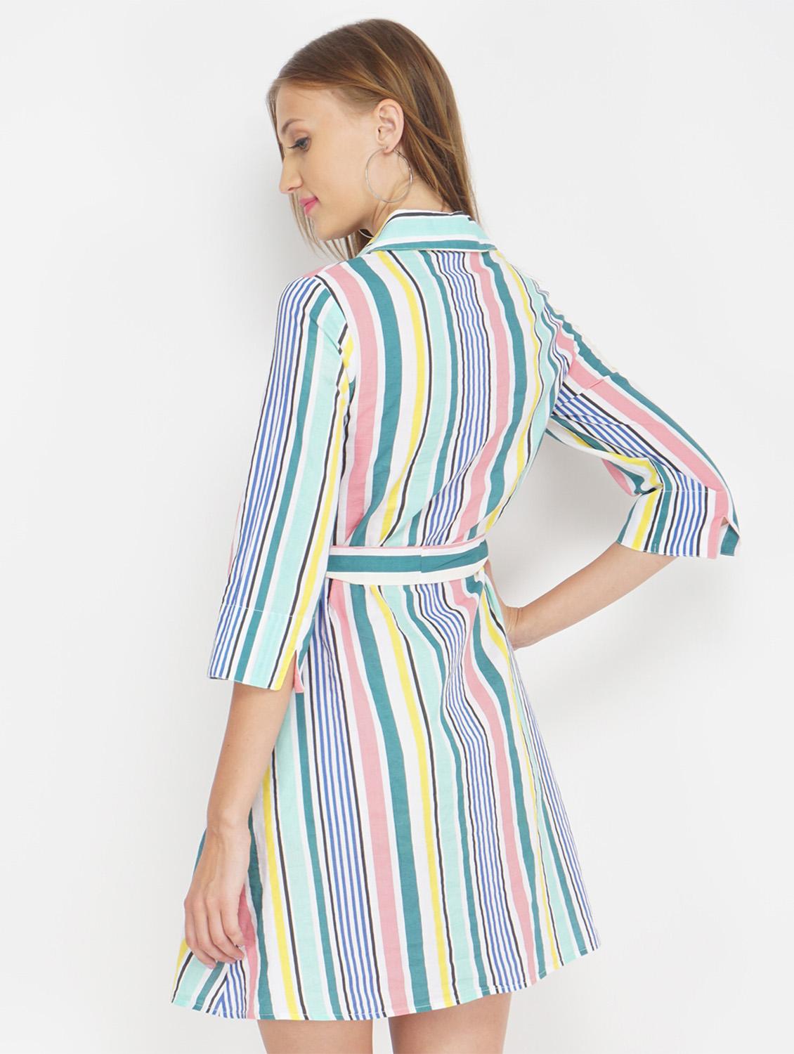tie front striped shirt dress - 17822201 - Standard Image - 2