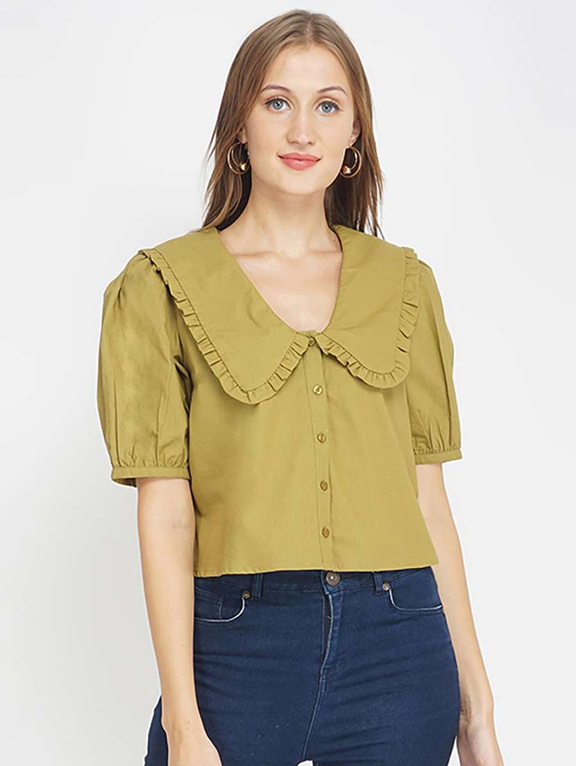 green cotton regular shirt