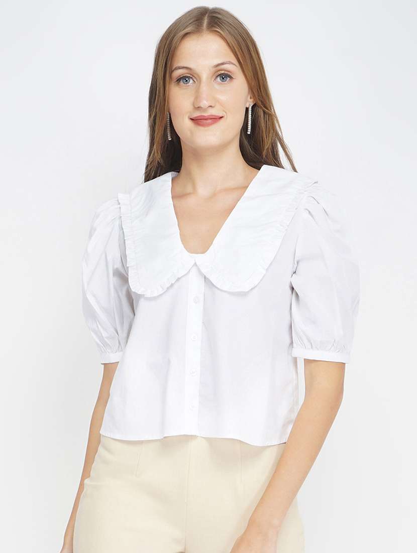 peter pan collar solid shirt