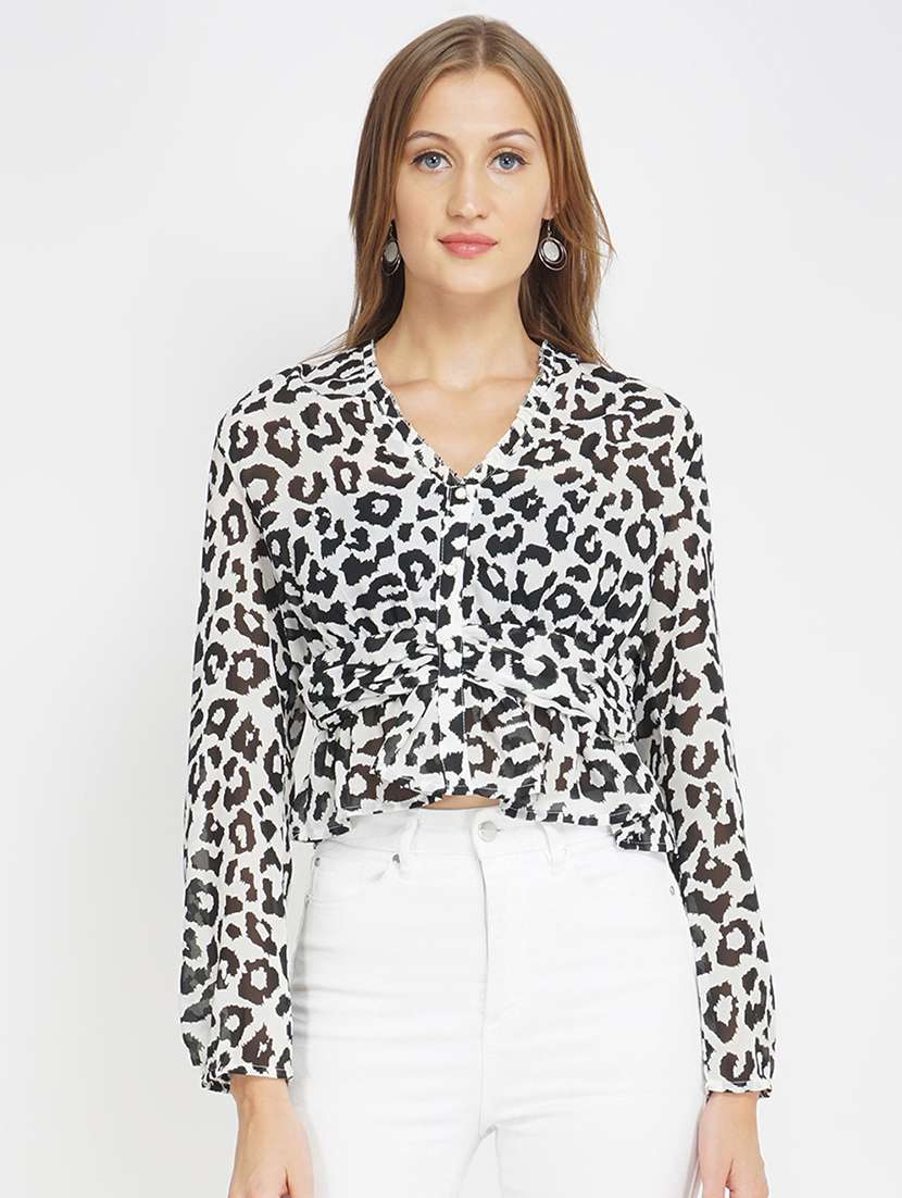 women's crop v neck top