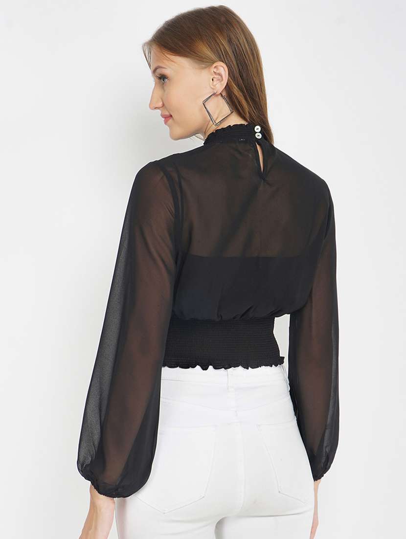 mock neck laced blouson top  - 17822278 -  Standard Image - 2