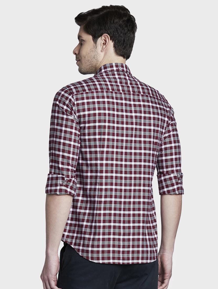 maroon checkered casual shirt - 17822993 - Standard Image - 2