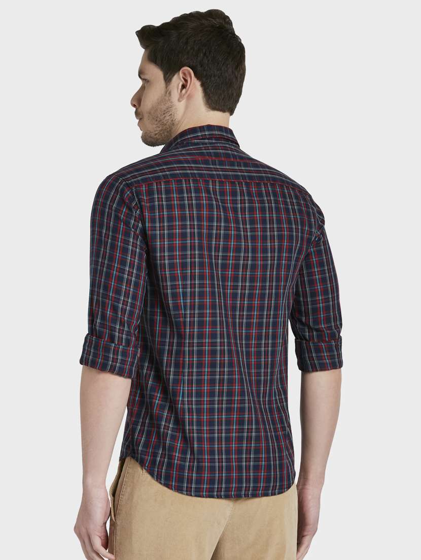 navy blue checkered casual shirt - 17822996 - Standard Image - 2