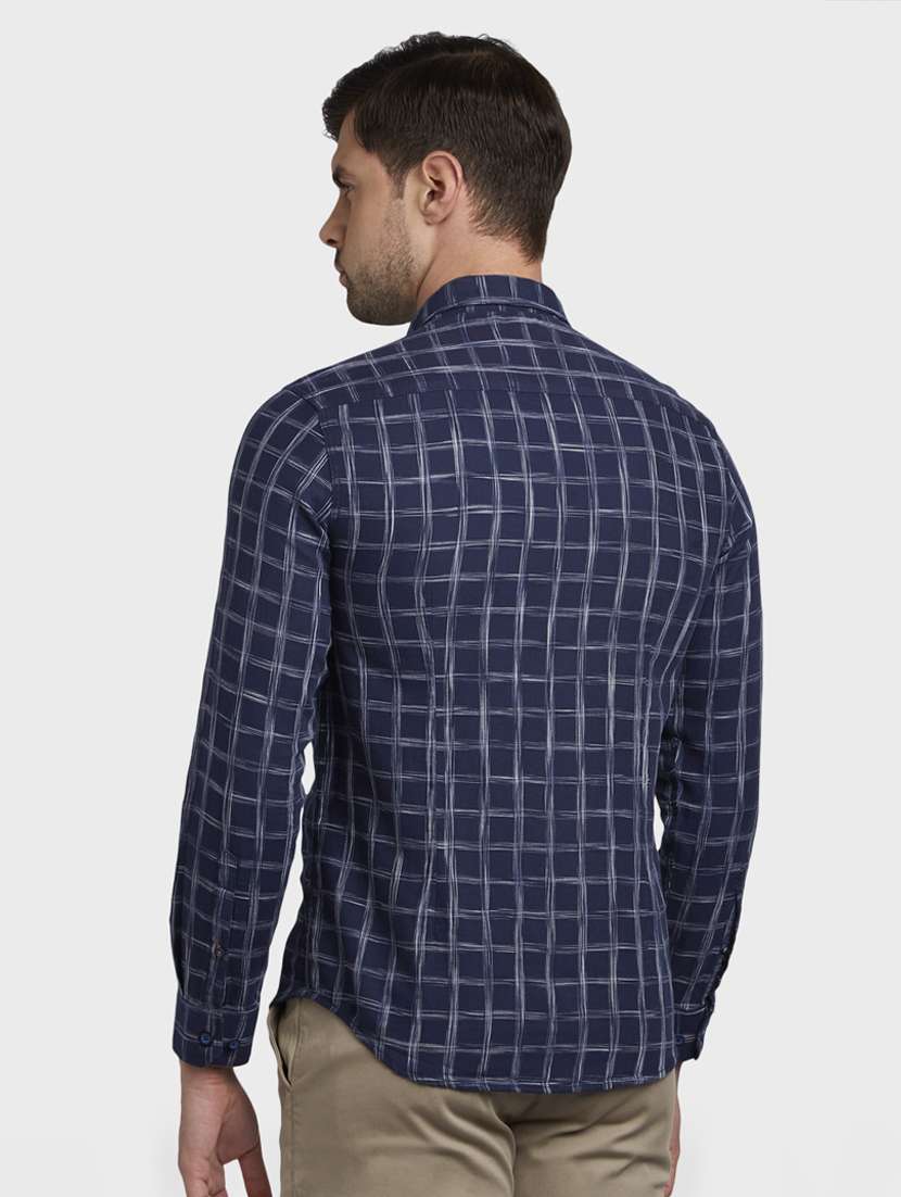navy blue checkered casual shirt - 17823010 - Standard Image - 2