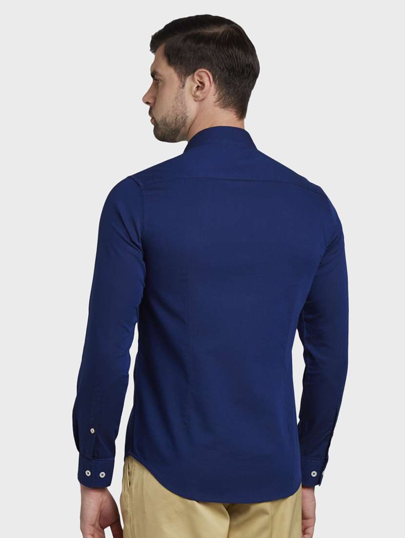 navy blue self design casual shirt - 17823017 - Standard Image - 2
