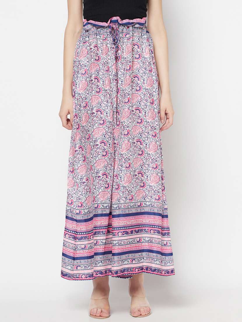 high rise printed flared palazzo