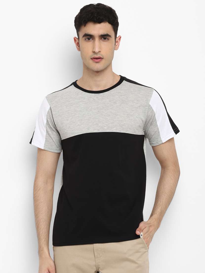 grey color block cut & sew t-shirt