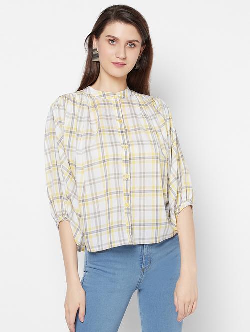 mandarin neck checkered top  - 17823654 -  Standard Image - 0