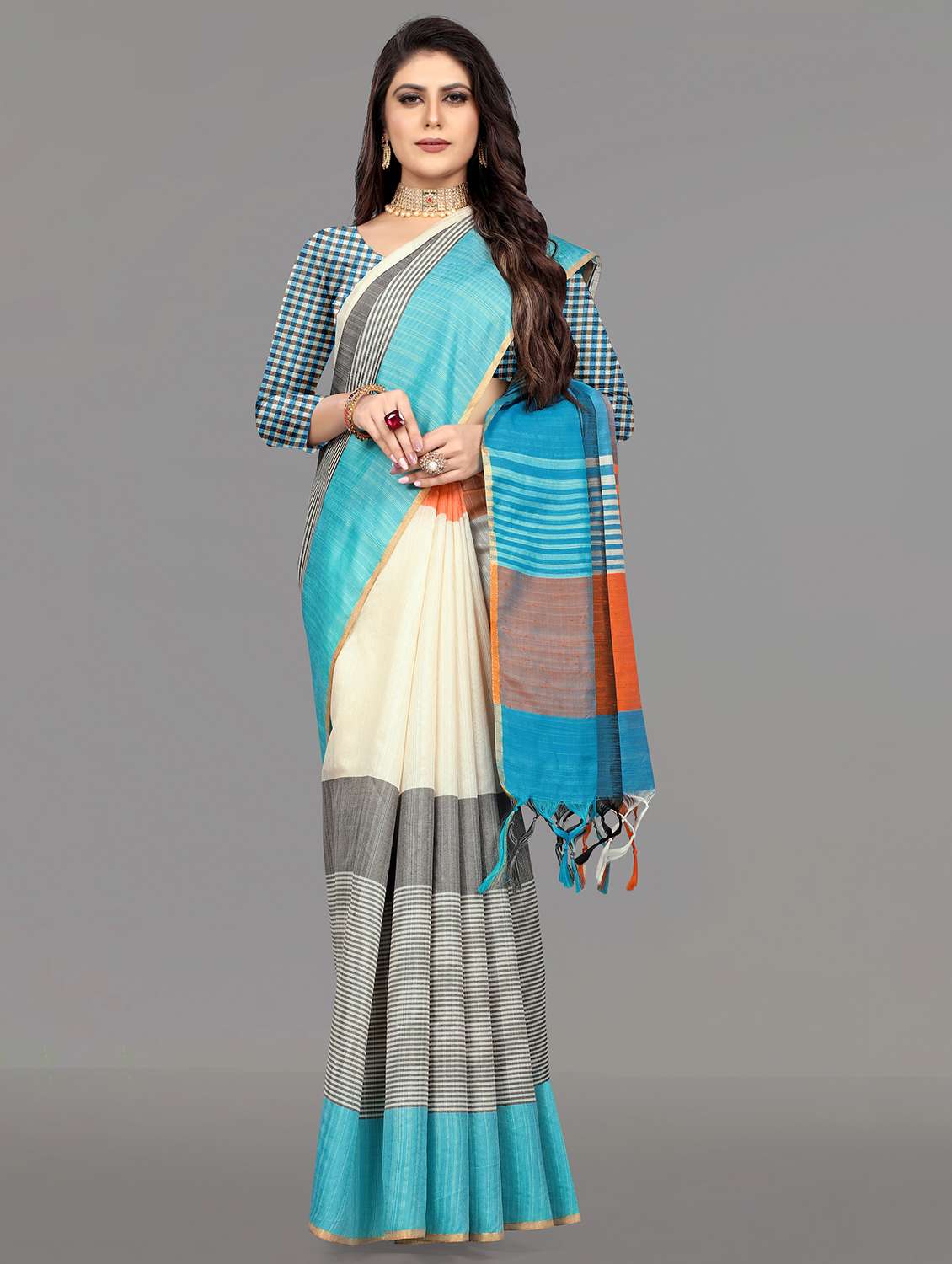 white matka silk bhagalpuri saree with blouse