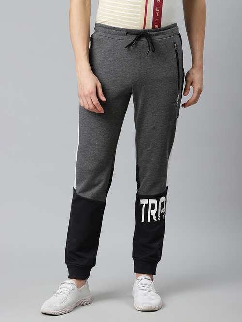 grey color block printed jogger - 17825397 -  Standard Image - 0