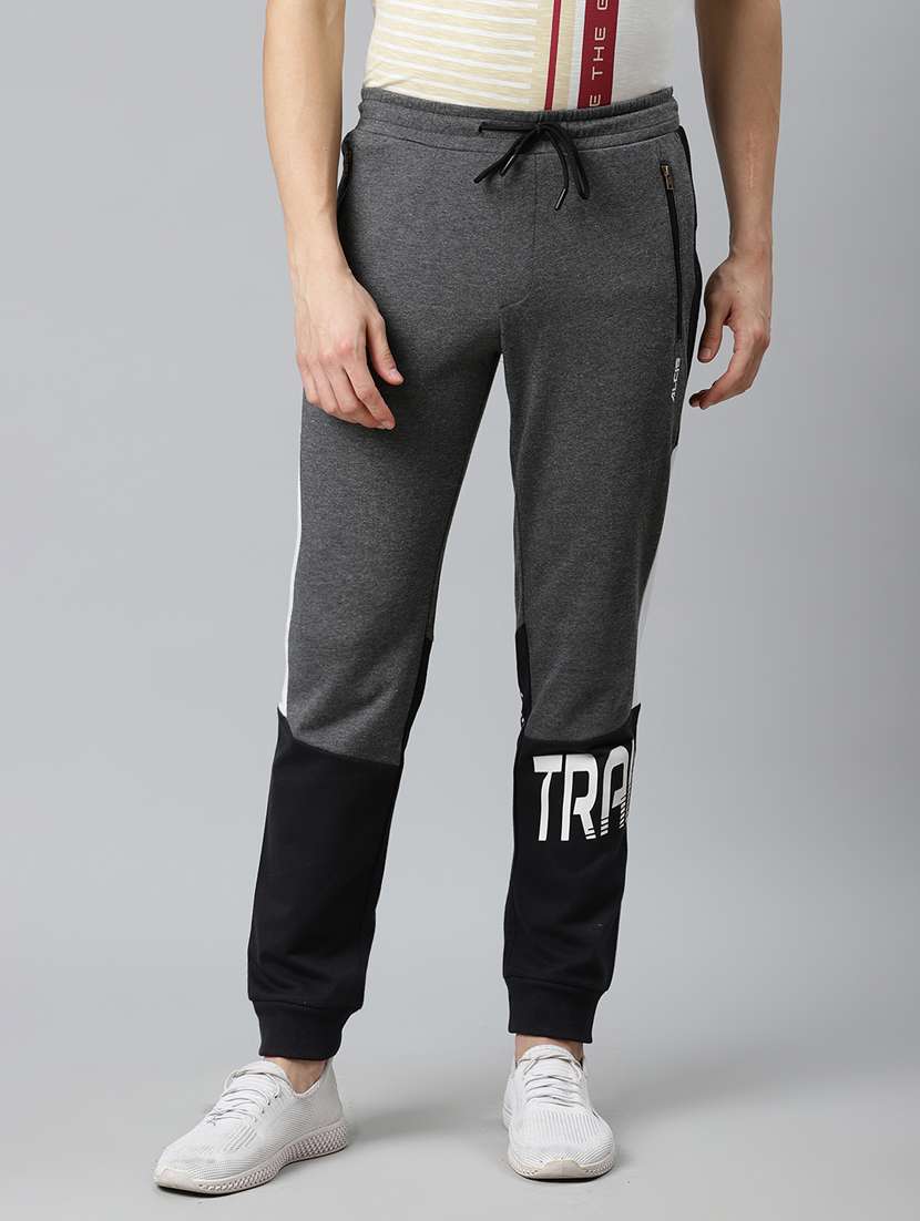 grey color block printed jogger