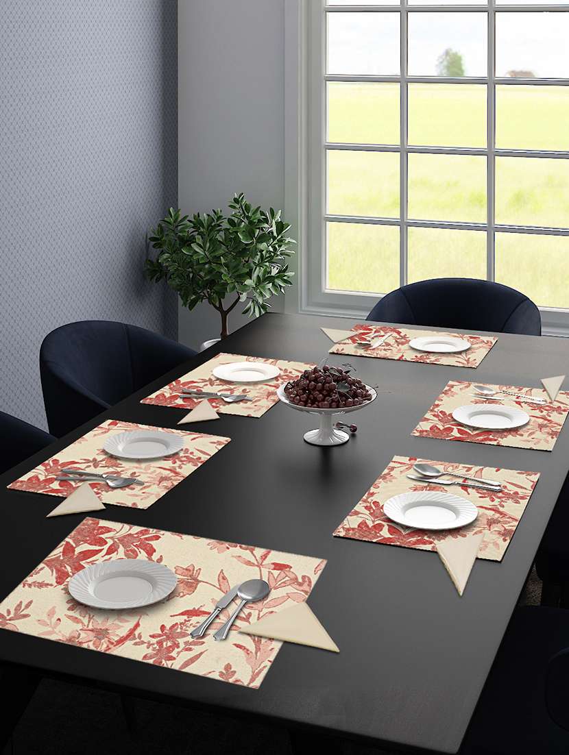 saral home cotton tablemat 6pc +  6pc napkin  set (33x48cm mat 40x40cm napkin