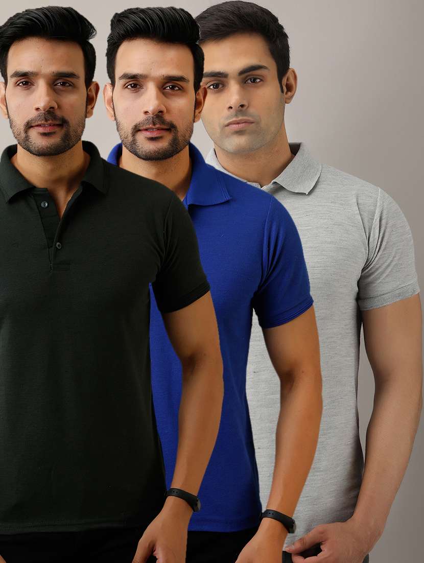 set of 3 multi colored solid polo t-shirts