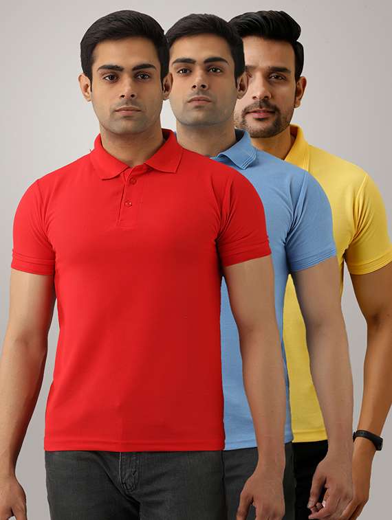 set of 3 multi colored solid polo t-shirts
