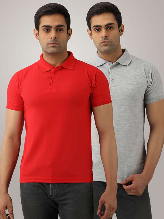set of 2 multi colored solid polo t-shirts