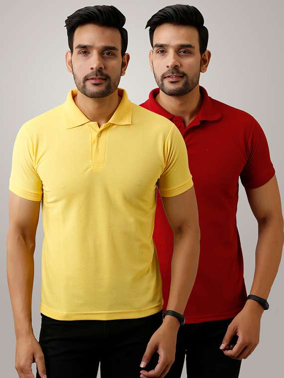 set of 2 multi colored solid polo t-shirts