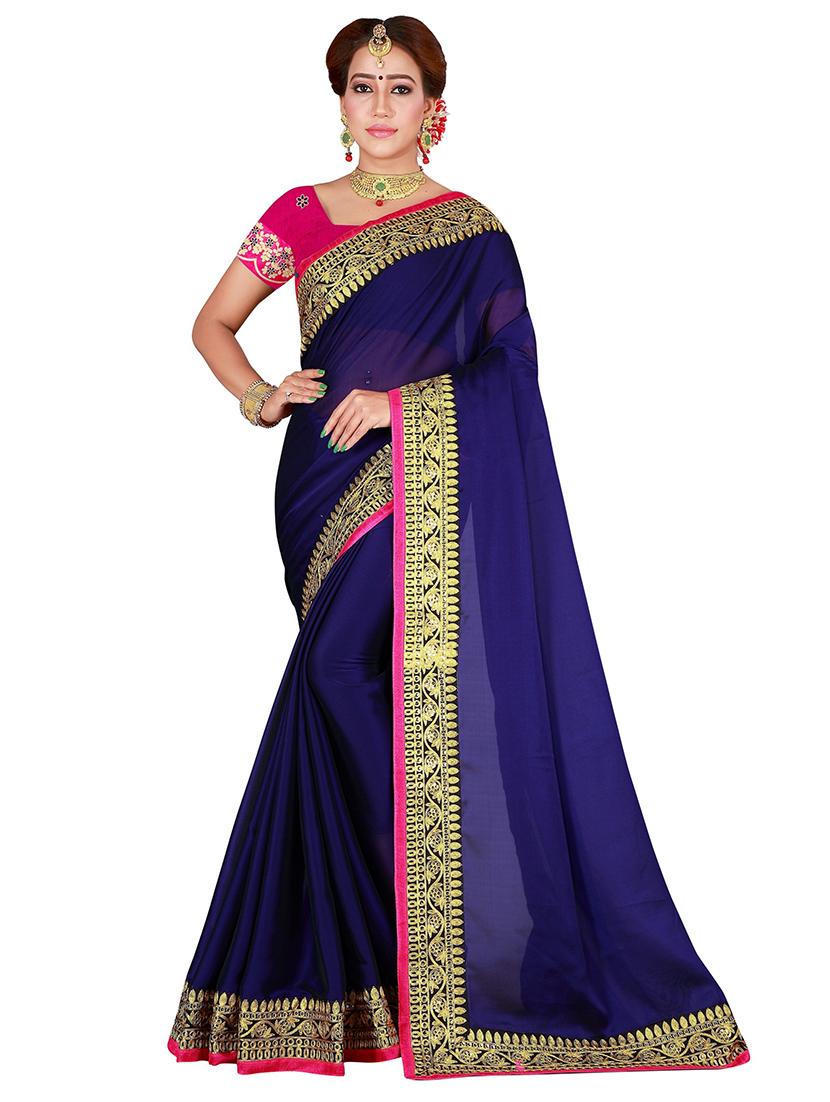 solid bordered saree with blouse - 17828135 - Zoom Image - 0