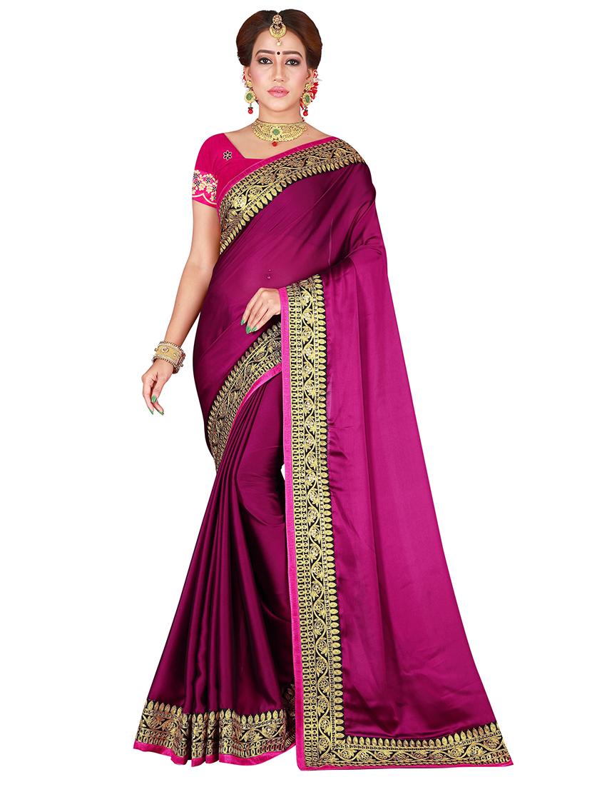 solid bordered saree with blouse - 17828136 -  Zoom Image - 0
