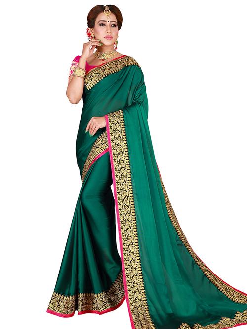 solid bordered saree with blouse - 17828137 - Standard Image - 0