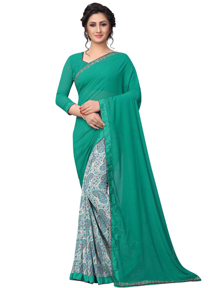 green half and half saree with blouse