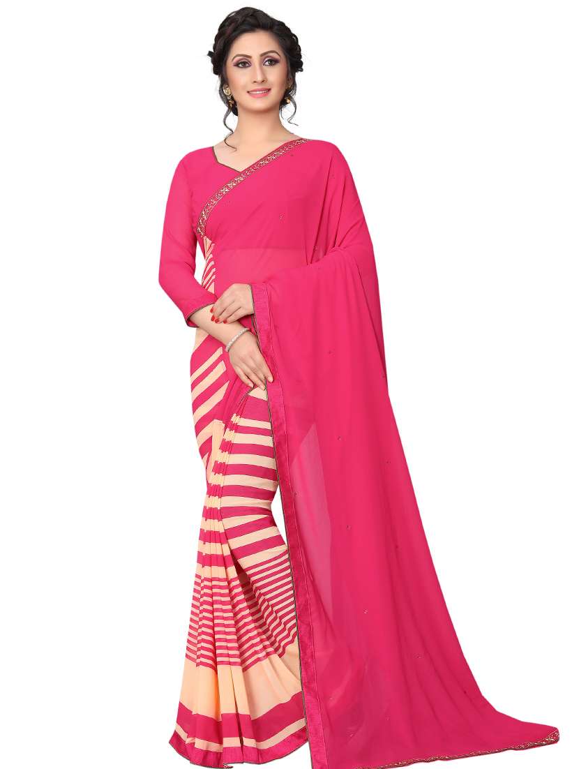 pink georgette half and half saree with blouse