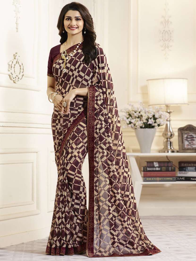 check printed saree with blouse