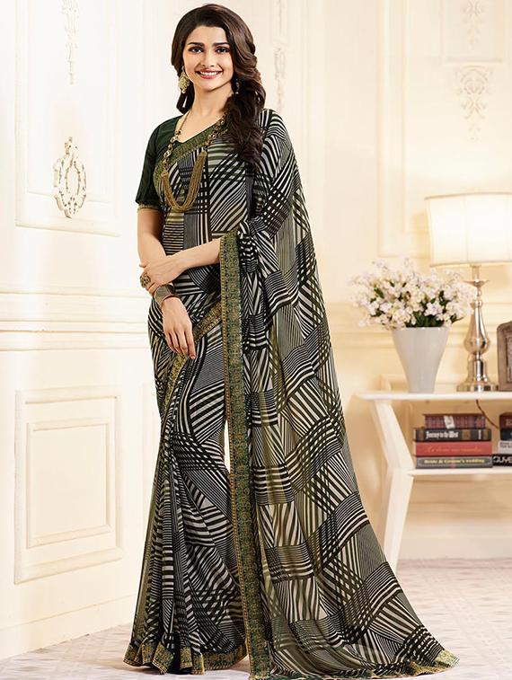 geometrical printed saree with blouse - 17828713 -  Zoom Image - 0
