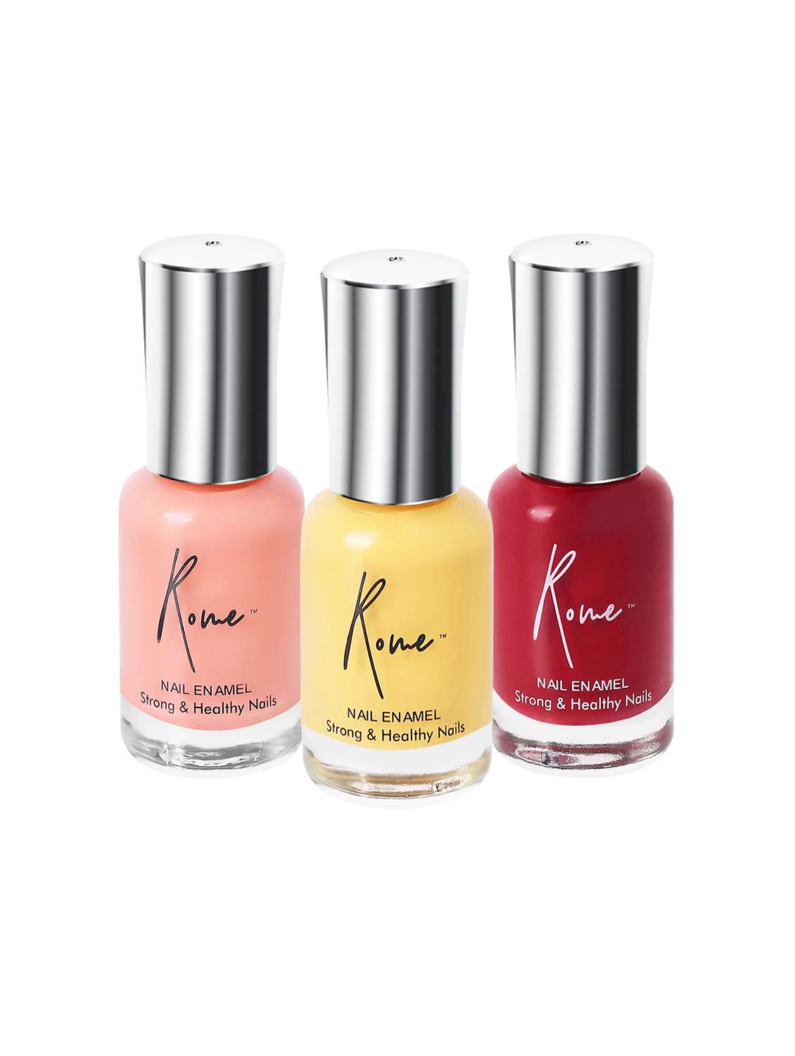 set of 3 strong & healthy nail enamel (electric red, coral &summer yellow)