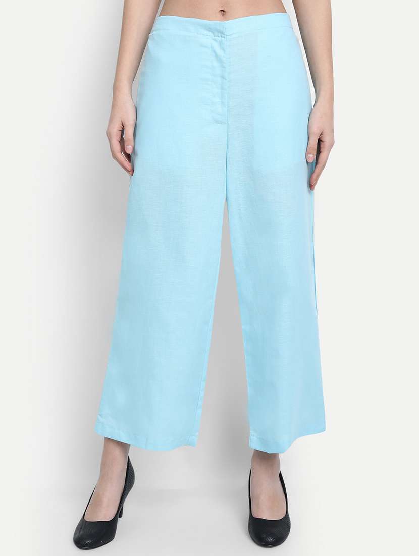 women solid mid rise wide leg trouser - 17832553 -  Zoom Image - 0
