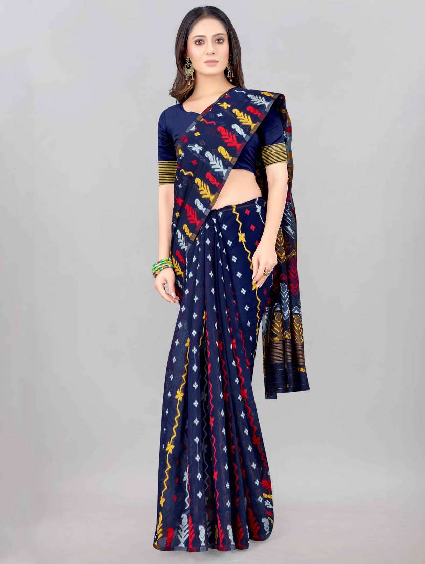 self design jamdani saree with blouse