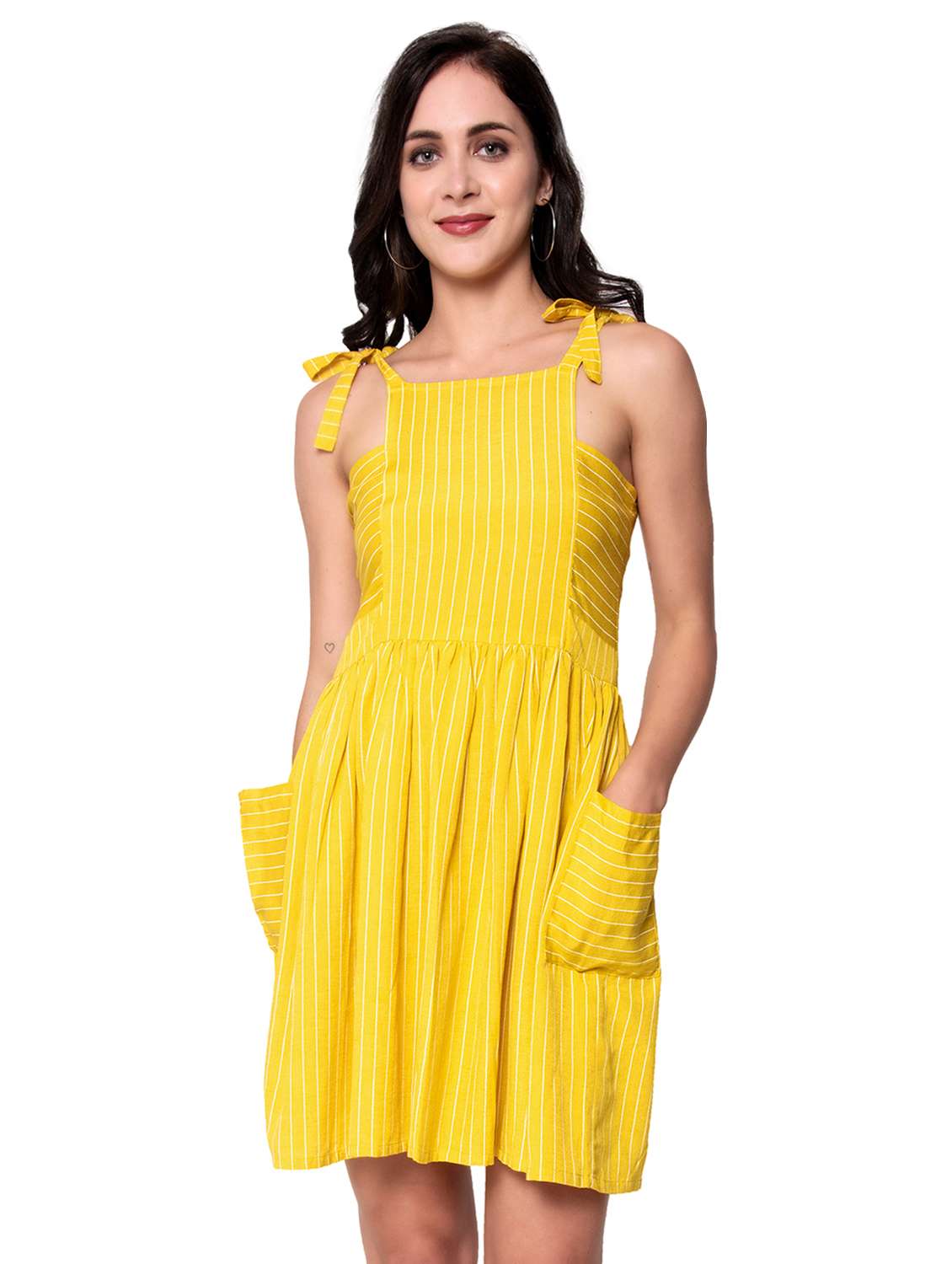 tie knot shoulder striped fit & flare dress