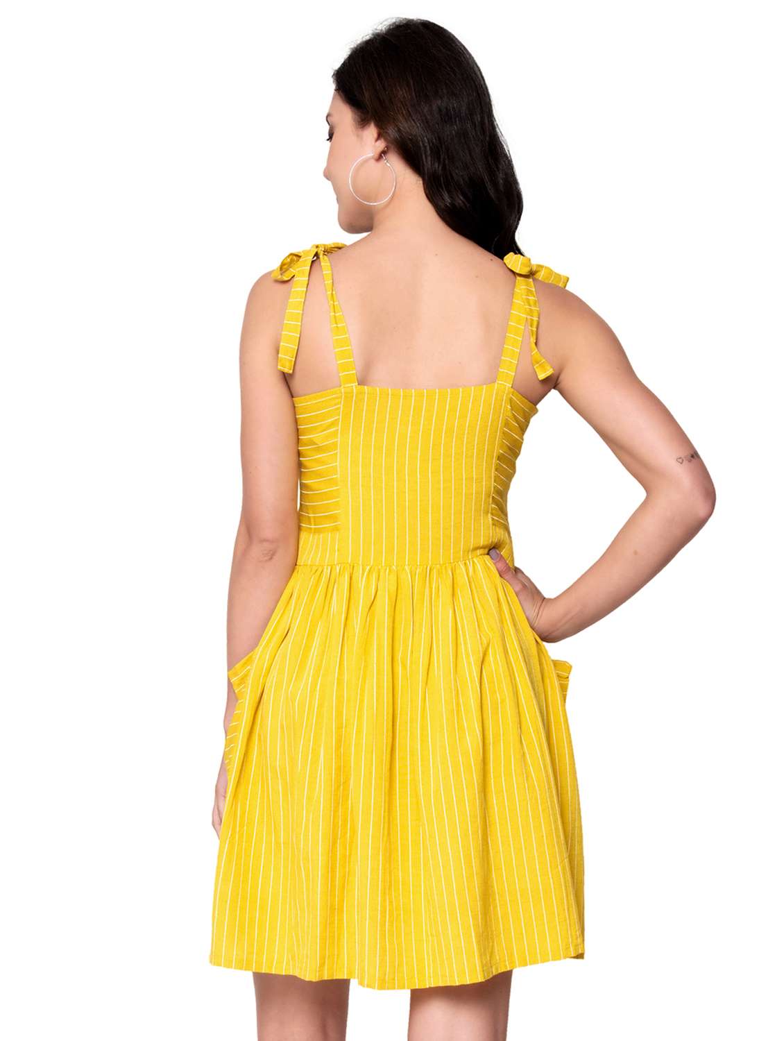 tie knot shoulder striped fit & flare dress - 17837732 - Standard Image - 2