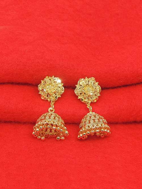 gold brass jhumka earring - 17837733 - Standard Image - 0