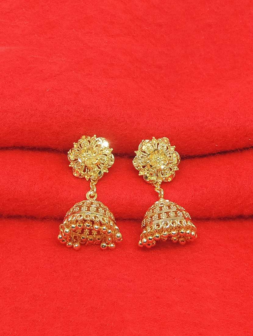 gold brass jhumka earring - 17837733 - Zoom Image - 0