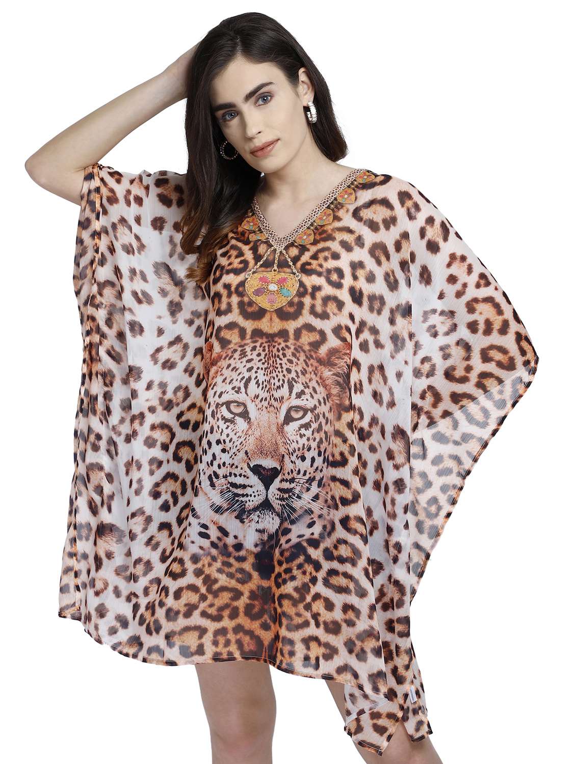 v-neck printed kaftan dress