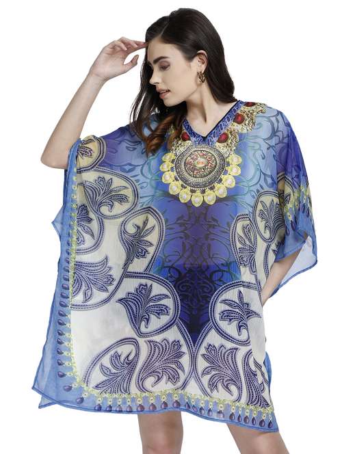 v-neck printed kaftan dress