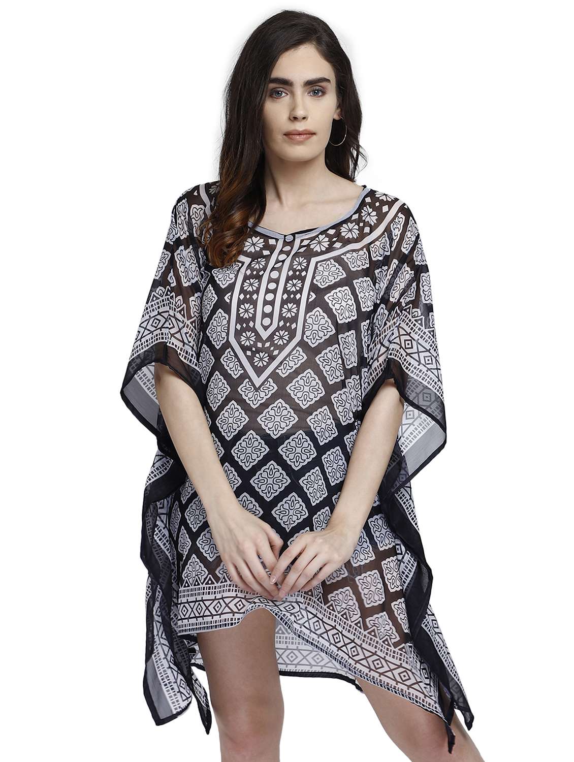 v-neck printed kaftan dress