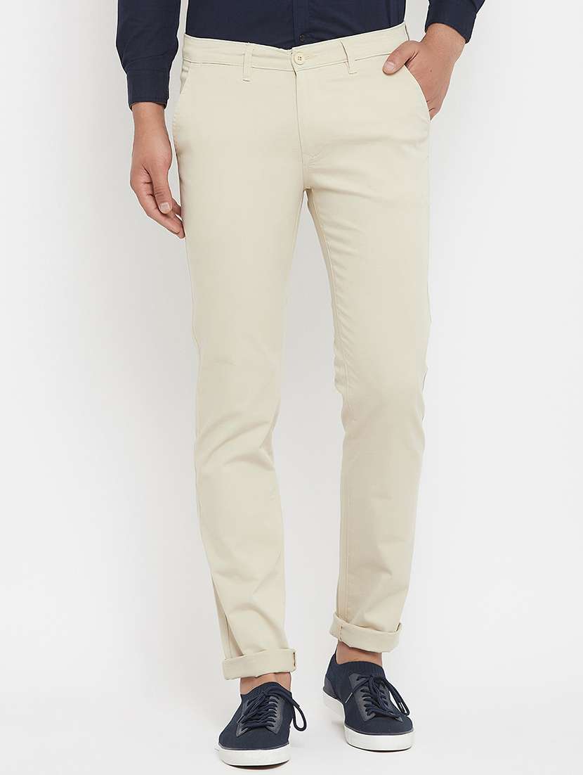 beige solid chinos