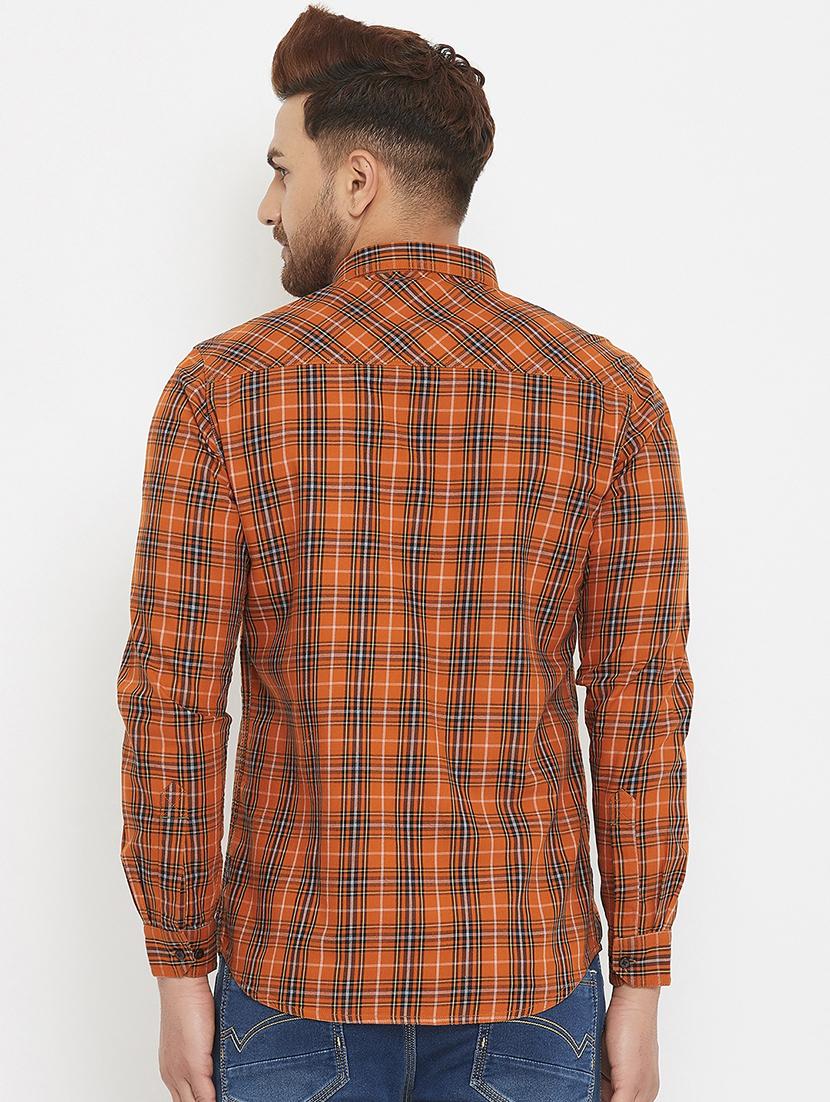 orange checkered casual shirt - 17837957 - Standard Image - 2