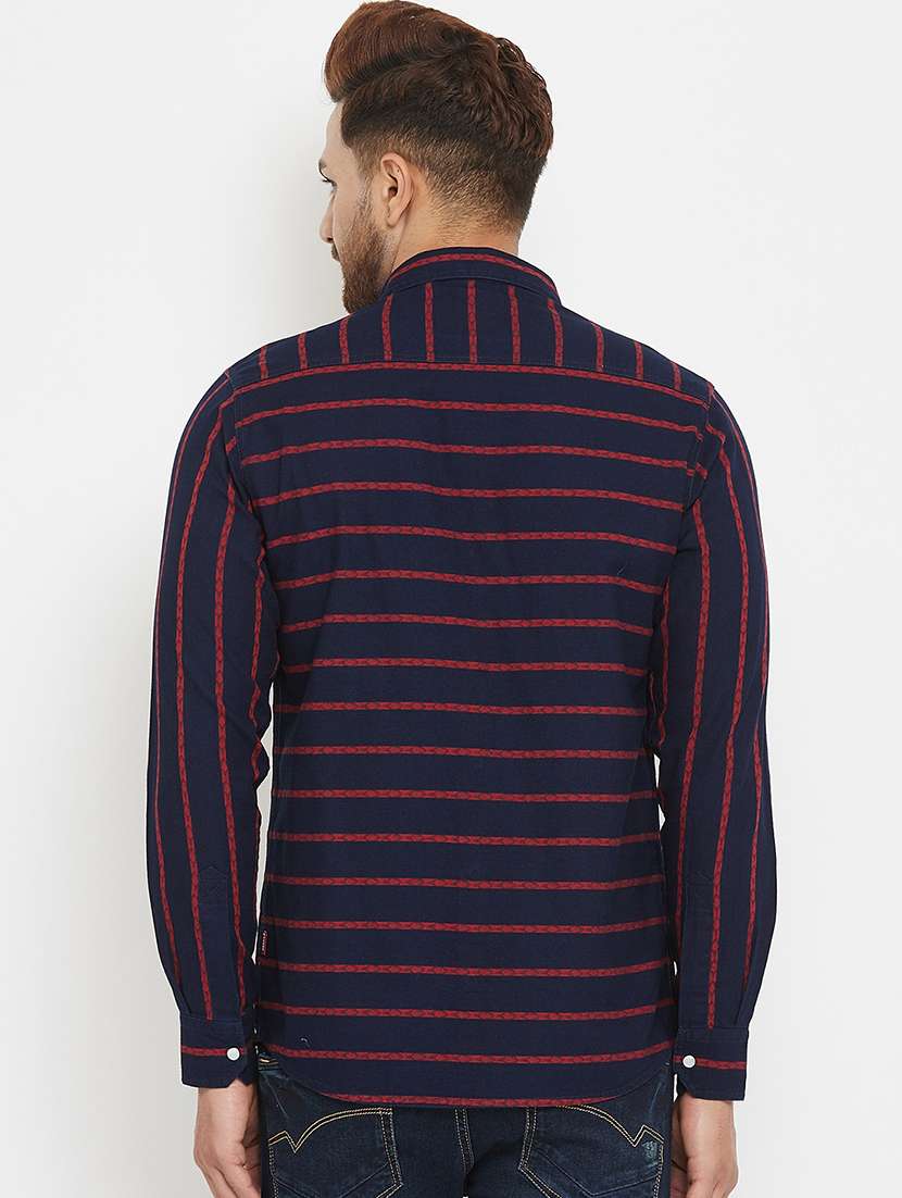 navy blue striped casual shirt - 17837981 - Standard Image - 2