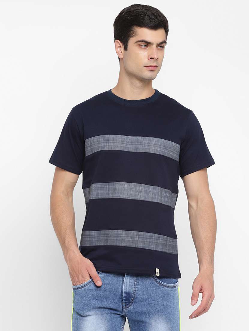 navy blue color block cut & sew t-shirt
